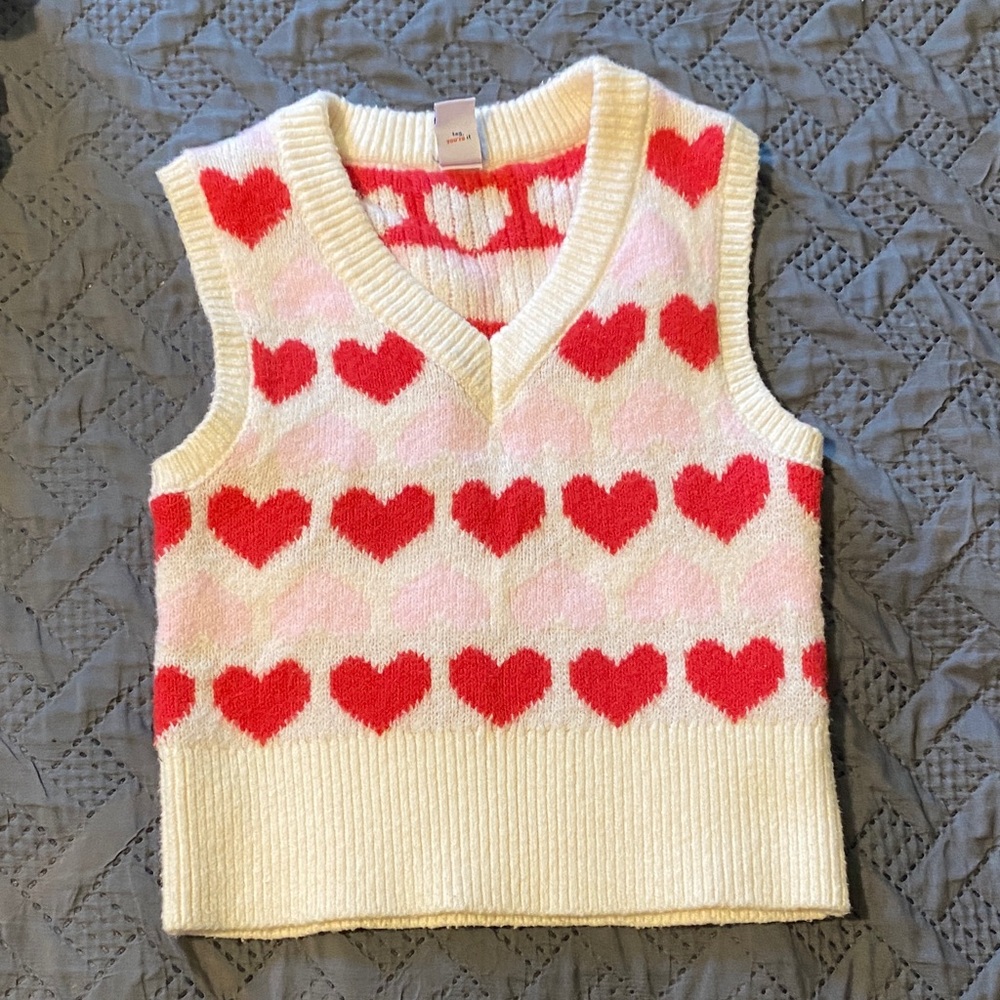 Old Navy Cream and Red Heart Sweater Vest